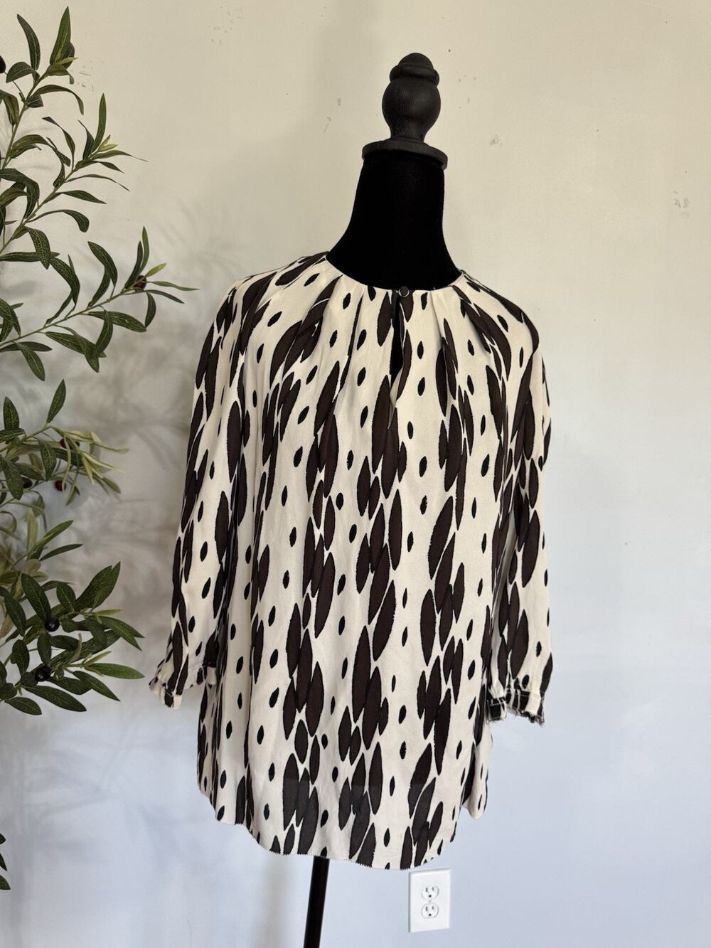 Tory Burch Silk Tunic Blouse Abstract Print Sz 12 luxury